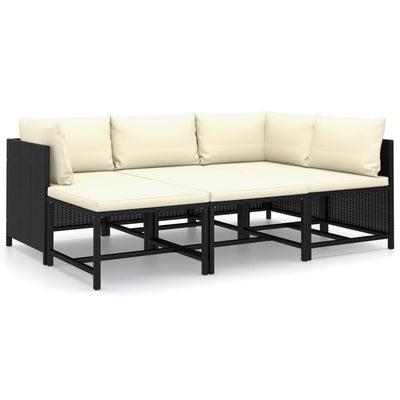 6 Piece Garden Lounge Set with Cushions Poly Rattan Black