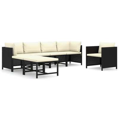 7 Piece Garden Lounge Set with Cushions Poly Rattan Black