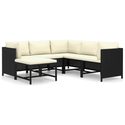 6 Piece Garden Lounge Set with Cushions Poly Rattan Black