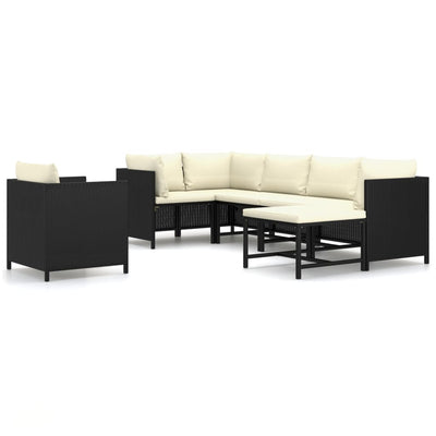 7 Piece Garden Lounge Set with Cushions Poly Rattan Black