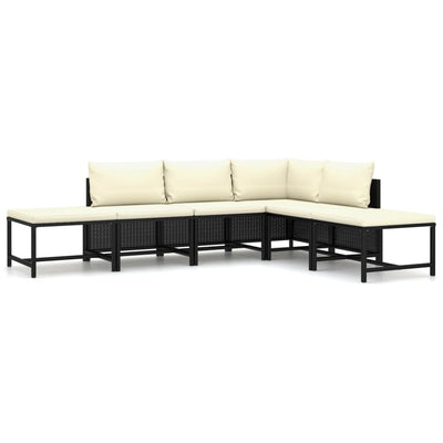 6 Piece Garden Lounge Set with Cushions Poly Rattan Black