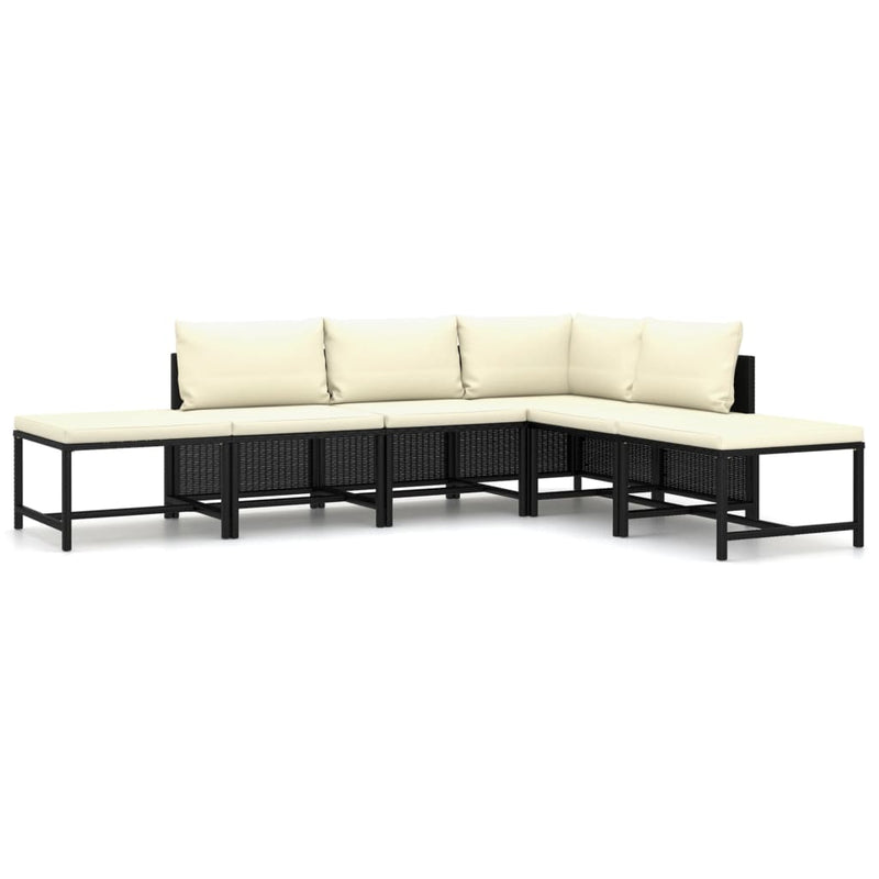 6 Piece Garden Lounge Set with Cushions Poly Rattan Black