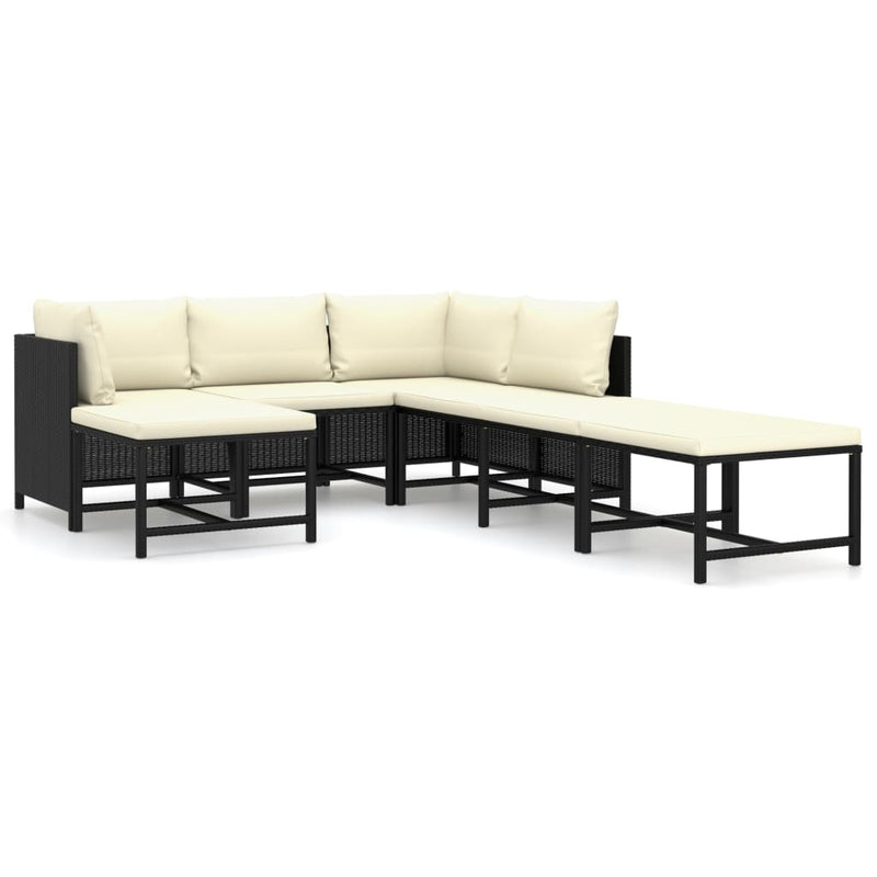 7 Piece Garden Lounge Set with Cushions Poly Rattan Black