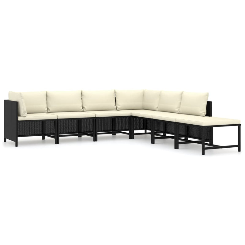 7 Piece Garden Lounge Set with Cushions Poly Rattan Black