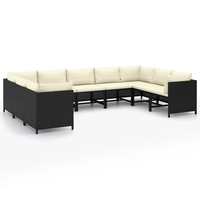 9 Piece Garden Lounge Set with Cushions Poly Rattan Black