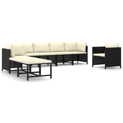 8 Piece Garden Lounge Set with Cushions Poly Rattan Black