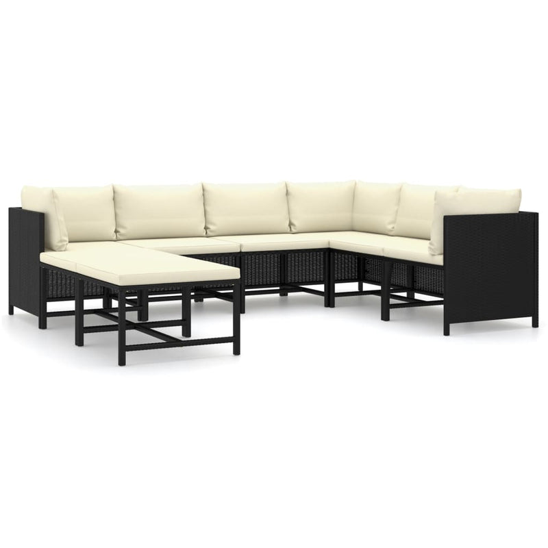 8 Piece Garden Lounge Set with Cushions Poly Rattan Black