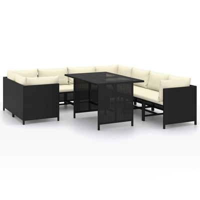 9 Piece Garden Lounge Set with Cushions Poly Rattan Black