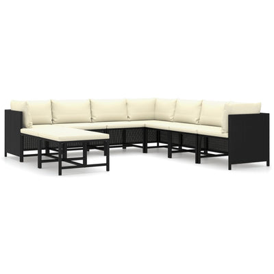 9 Piece Garden Lounge Set with Cushions Poly Rattan Black