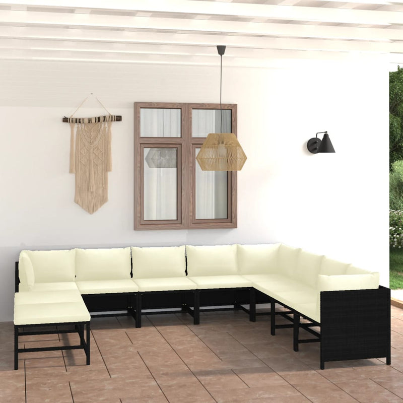 9 Piece Garden Lounge Set with Cushions Poly Rattan Black