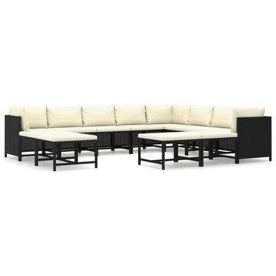 12 Piece Garden Lounge Set with Cushions Poly Rattan Black