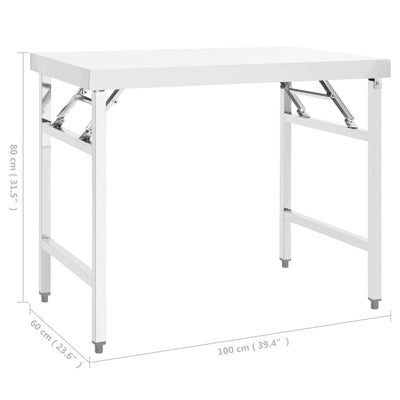 Kitchen Folding Work Table 100x60x80 cm Stainless Steel