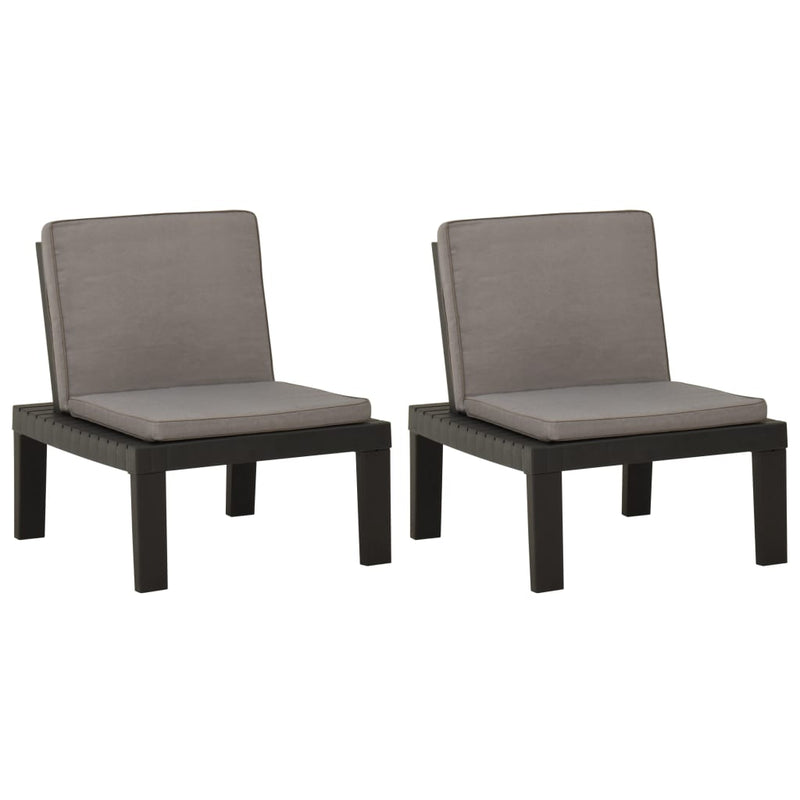 Garden Lounge Chairs with Cushions 2 pcs Plastic Grey