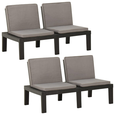 Garden Lounge Benches with Cushions 2 pcs Plastic Grey