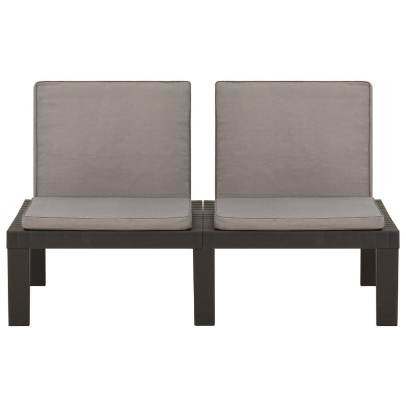 Garden Lounge Benches with Cushions 2 pcs Plastic Grey