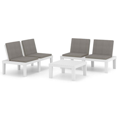 3 Piece Garden Lounge Set with Cushions Plastic White