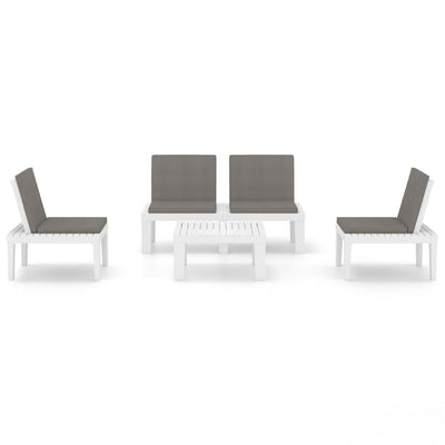 4 Piece Garden Lounge Set with Cushions Plastic White