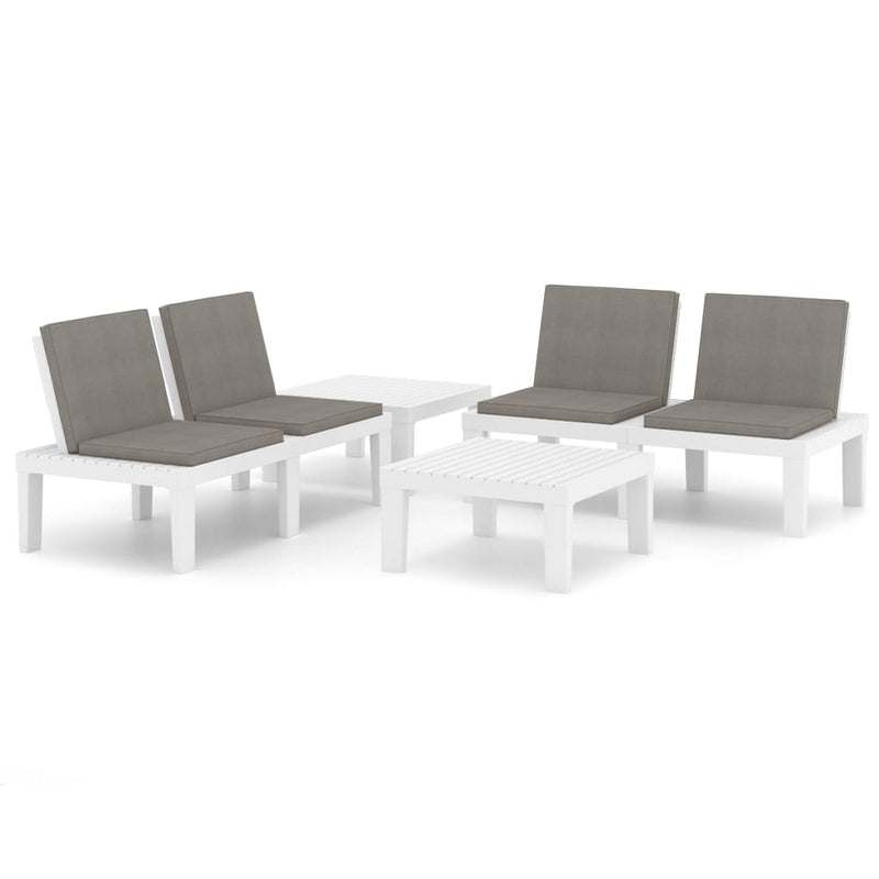 4 Piece Garden Lounge Set with Cushions Plastic White