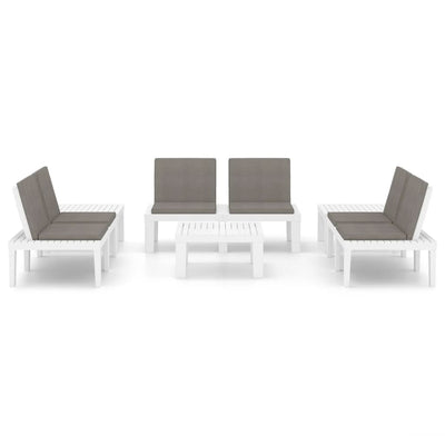 6 Piece Garden Lounge Set with Cushions Plastic White