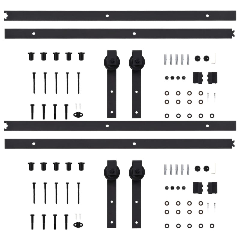 Sliding Door Hardware Kits 2 pcs 200 cm Steel Black