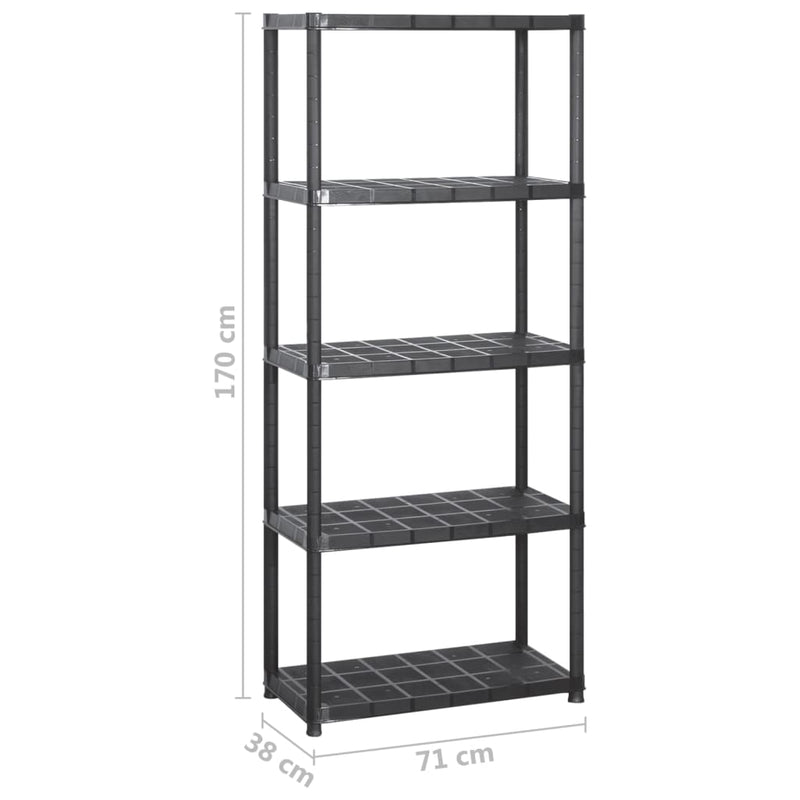 Storage Shelf 5-Tier Black 142x38x170 cm Plastic