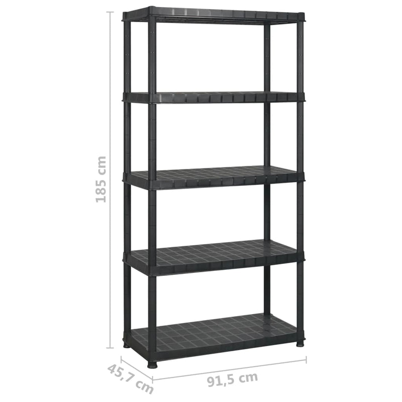 Storage Shelf 5-Tier Black 366x45.7x185 cm Plastic