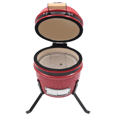 2-in-1 Kamado Barbecue Grill Smoker Ceramic 56 cm Red