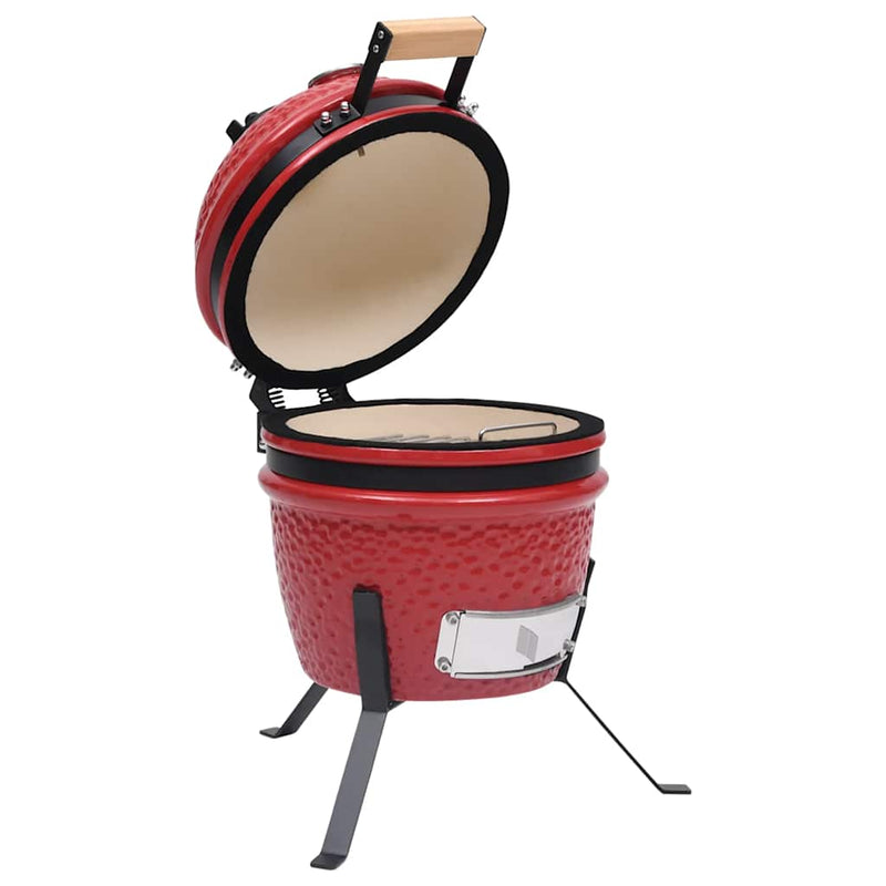 2-in-1 Kamado Barbecue Grill Smoker Ceramic 56 cm Red