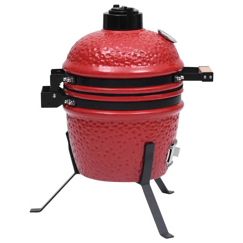 2-in-1 Kamado Barbecue Grill Smoker Ceramic 56 cm Red