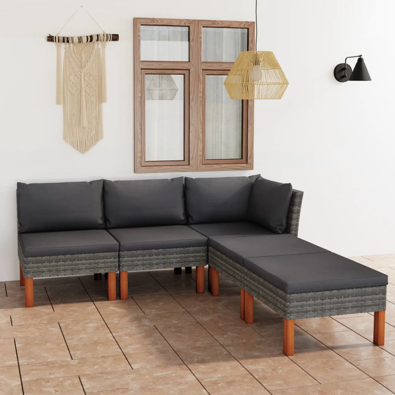 5 Piece Garden Lounge Set with Cushions Poly Rattan Grey