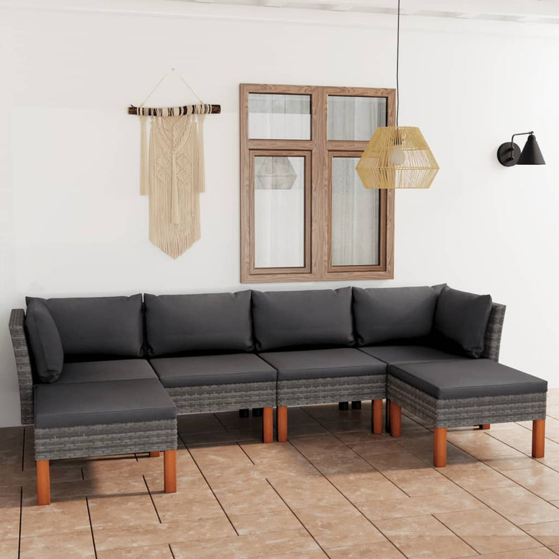 6 Piece Garden Lounge Set with Cushions Poly Rattan Grey