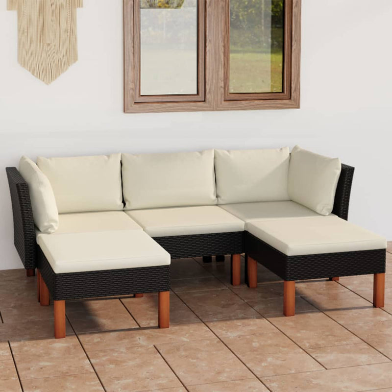 5 Piece Garden Lounge Set with Cushions Poly Rattan Black