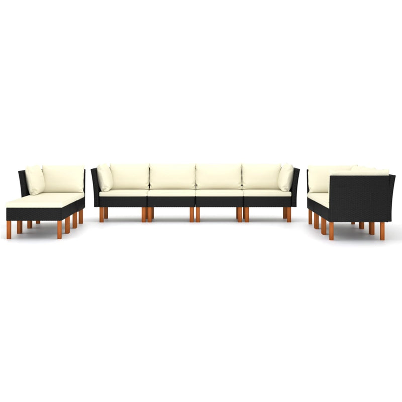 10 Piece Garden Lounge Set with Cushions Poly Rattan Black