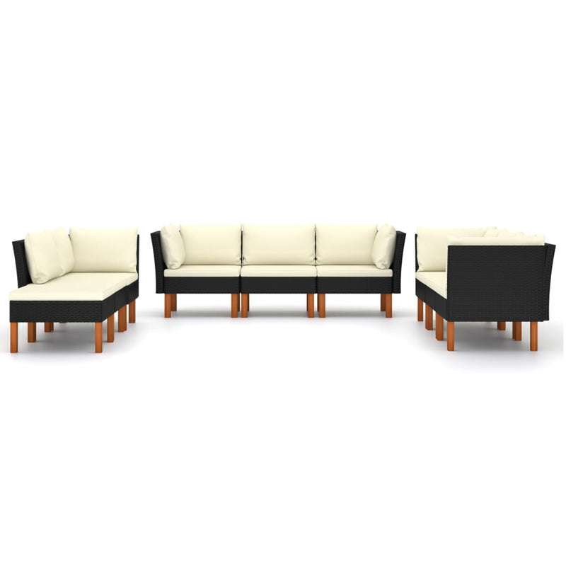 9 Piece Garden Lounge Set with Cushions Poly Rattan Black