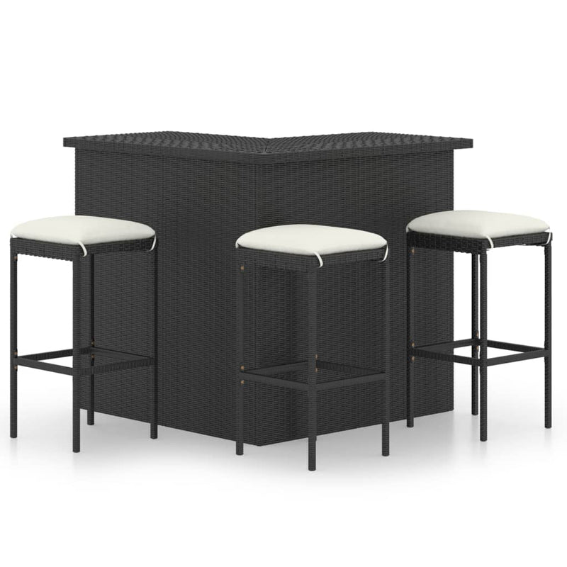 4 Piece Garden Bar Set with Cushions Poly Rattan Black