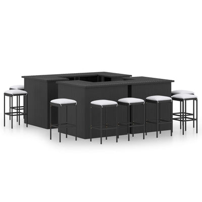 16 Piece Garden Bar Set with Cushions Poly Rattan Black