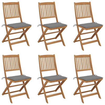 Folding Garden Chairs 6 pcs with Cushions Solid Wood Acacia