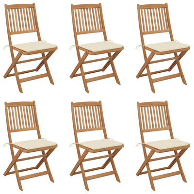 Folding Garden Chairs 6 pcs with Cushions Solid Wood Acacia