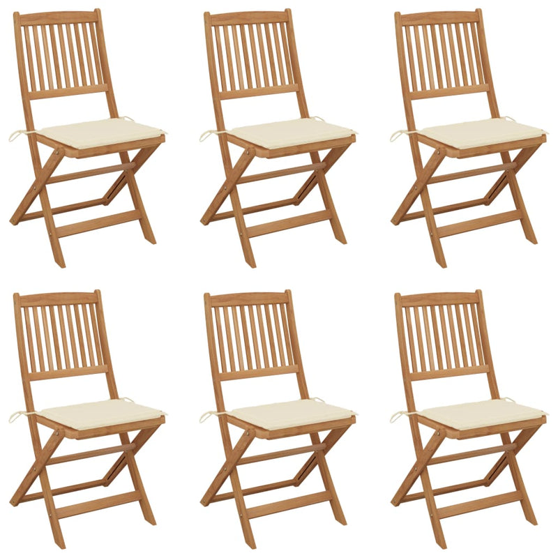 Folding Garden Chairs 6 pcs with Cushions Solid Wood Acacia