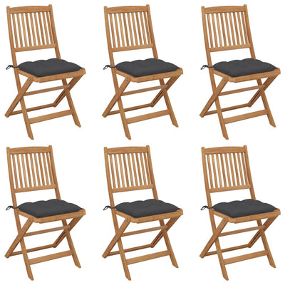 Folding Garden Chairs 6 pcs with Cushions Solid Wood Acacia