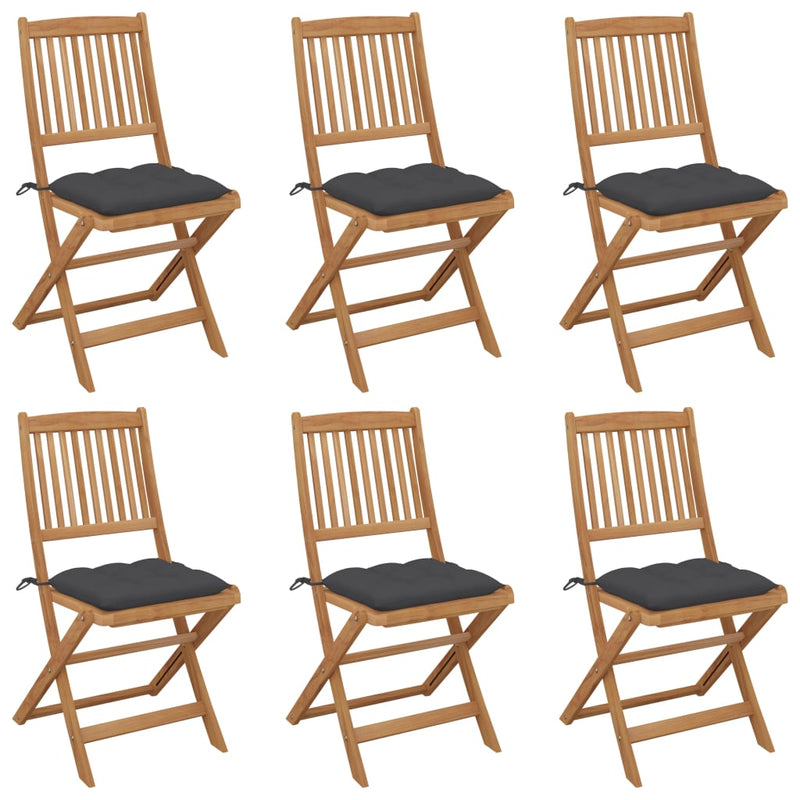 Folding Garden Chairs 6 pcs with Cushions Solid Wood Acacia