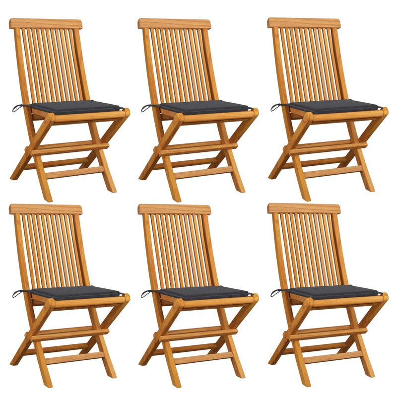 Garden Chairs with Anthracite Cushions 6 pcs Solid Teak Wood