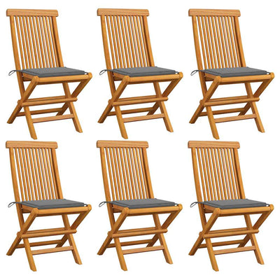 Garden Chairs with Grey Cushions 6 pcs Solid Teak Wood