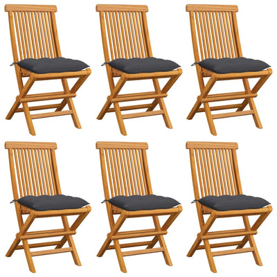 Garden Chairs with Anthracite Cushions 6 pcs Solid Teak Wood