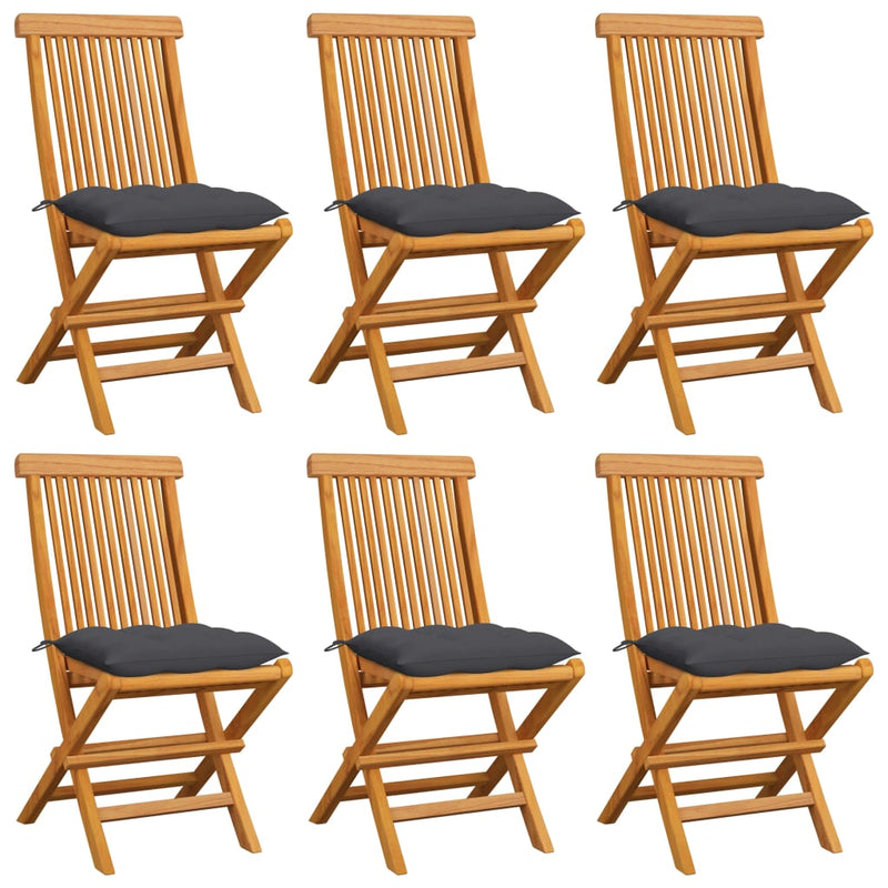 Garden Chairs with Anthracite Cushions 6 pcs Solid Teak Wood