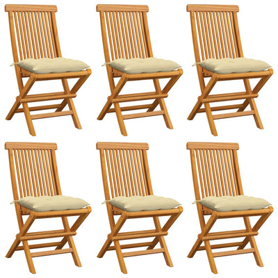 Garden Chairs with Cream White Cushions 6 pcs Solid Teak Wood