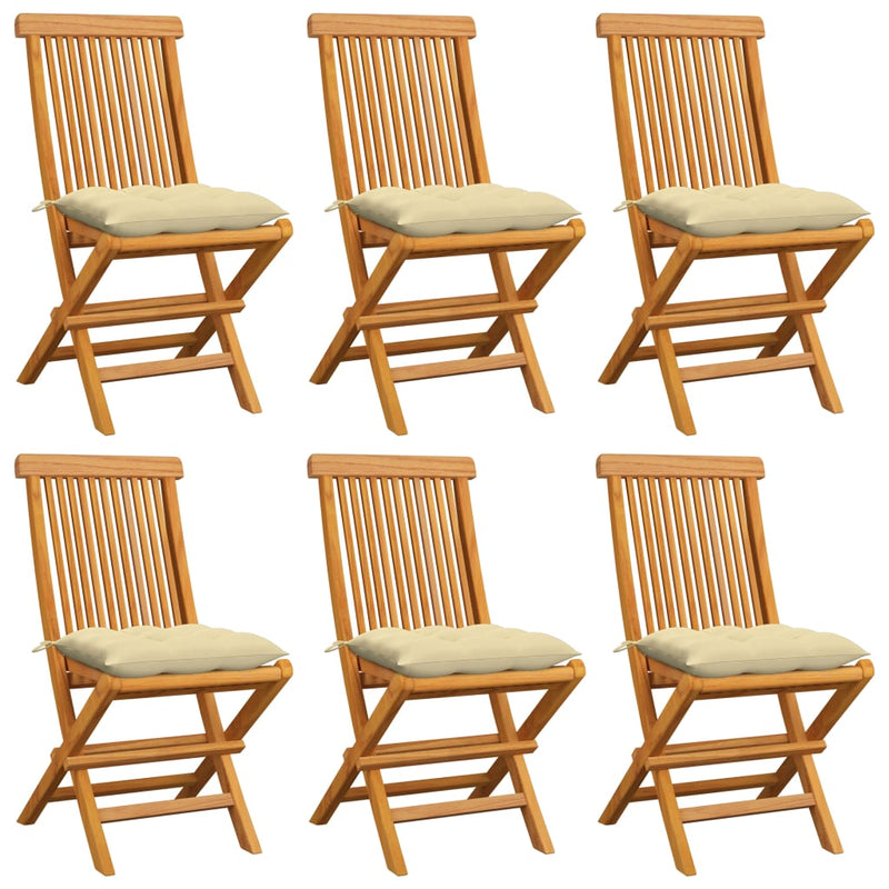 Garden Chairs with Cream White Cushions 6 pcs Solid Teak Wood