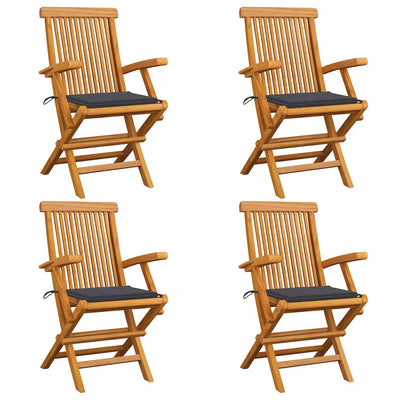 Garden Chairs with Anthracite Cushions 4 pcs Solid Teak Wood