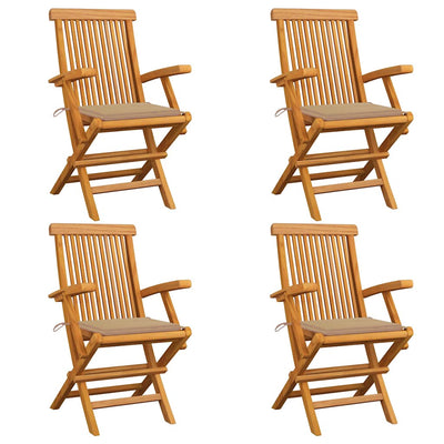 Garden Chairs with Beige Cushions 4 pcs Solid Teak Wood