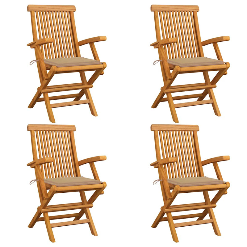 Garden Chairs with Beige Cushions 4 pcs Solid Teak Wood